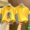 Camiseta de manga larga de algodón puro para niños, colección otoño 2026, elegante camiseta base estilo coreano de dos piezas falsas para niños pequeños