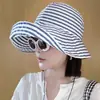 Sombrero de Pescador Plegable de Verano a Rayas Estilo Japonés para Mujer, Nuevo Sombrero Largo con Protección Solar, Sombrero de Cubo de Moda, Sombrero de Sol para Circunferencia de Cabeza Grande
