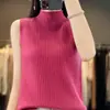 Colete de Tricô Feminino Liso de Lã Pura com Gola Alta Canelada, Slimming, para o Trabalho, Nova Coleção Primavera 2026