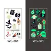 Pegatinas de tatuaje luminosas de Halloween, resistentes al agua, de larga duración, de color verde fluorescente, nuevas pegatinas de tatuaje luminosas con cara de dibujos animados para niños.