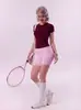 Top de Yoga Dyfne de Manga Corta para Mujer, Camiseta de Yoga de Nailon Mate, Ceñido a la Cintura, Adelgazante, Top Deportivo de Manga Corta Ajustado