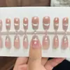 [30 Piezas] Populares Uñas Postizas Francesas Ojo de Gato Sonriente Ojo de Gato Semiacabadas Prehechas Esmalte de Uñas Gel Spray