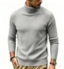 Outono Inverno Novo Suéter Masculino Gola Alta Cor Sólida Listras Verticais Slim Fit Pulôver Tricô Camisa Base Casual Jovem