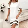 Vestido Negro Pequeño Bodycon Ajustado con Estampado de Leopardo y Patchwork de Manga Larga para Mujer, Transfronterizo Europeo y Americano, Otoño e Invierno 2025