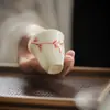 Taza de Té de Arcilla de Jade Pintada a Mano con Bambú Rojo de las Dinastías Tang y Song, Taza Individual de Cerámica para Juego de Té Kung Fu, Taza Blanca de Porcelana Estilo Antiguo para Cata de Té