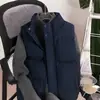 Colete anti-frio masculino outono e inverno transfronteiriço, jaqueta colete quente, jaqueta colete masculina azul escuro retrô com gola alta