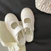 Zapatos Mary Jane de Suela Gruesa con Velcro para Mujer 2022 Zapatos de Lona con Punta Ancha Plataforma Fondo Poco Profundo Blanco de Dos Correas