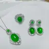 Juego de Calcedonia de Hielo Incrustada Plateado Colgante de Calcedonia Natural Aretes Pulsera Aretes Jade Juego de Regalo de Tres Piezas