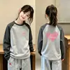 Ropa interior térmica para niñas con forro polar para otoño e invierno, ropa interior casual, cuello redondo, mangas largas en bloques de color, tejido cepillado, para niños de talla mediana y grande, top cálido