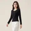 Camiseta Básica de Manga Larga Corta con Cuello Redondo Yizhi para Mujer, Otoño 2026, Corte Ajustado, Adelgazante, Color Sólido, Top Básico para Capas