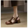 Sandalias retro de tacón grueso para mujer, tacón medio, punta abierta, plataforma, suela gruesa, puntera cuadrada, sandalias romanas, nuevo estilo de verano