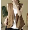 Algodón elegante verano casual fino capa base chaleco sin mangas holgado chaleco exterior chaleco chaqueta de algodón lino top