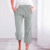 Amazon Transfronterizo Deseo Mujer Color Sólido Cordón Algodón Lino Casual Holgado Recto Bolsillo Ropa de Casa Pantalones Cropped