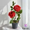 Bonsai de rosa de dos cabezas flores artificiales flores falsas decoraciones para el hogar adornos conversación falsa flores realistas exhibición de sala de estar hogar