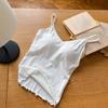 Oferta Especial Primavera/Verano Top de Tirantes Fruncidos de Cuello en V Acanalado para Mujer, Alta Elasticidad, Agradable al Tacto, Cobertura Lateral del Pecho, Diseño Profundo de Espalda Descubierta, Se Puede Usar por Fuera