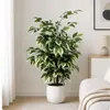 Árbol de banyan artificial para desmontaje y montaje transfronterizo para sala de estar interior, árbol de banyan artificial de planta verde en maceta con borde blanco para paisajismo de escaparates, árbol artificial