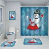 Serie de Decoración Navideña Cortina de Ducha Baño de Hotel Pintura de Decoración Navideña Cortina de Ducha Impermeable sin Perforaciones Juego de Alfombrilla de Baño