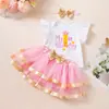 Venda Direta de Fábrica Transfronteiriça Vestido para Sessão de Fotos do Primeiro Aniversário do Bebê Macacão com Mangas Curtas Leves Saia de Gaze Fofa com Acabamento Dourado Conjunto de Acessórios de Cabelo