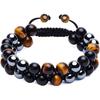 Venta Caliente Transfronteriza Pulsera de Ojo de Tigre Azul de 8 mm Imán Negro Tejido a Mano de Doble Capa Ágata Negra Pulsera de Doble Fila para Hombre