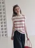 2026 Moderna Versátil Manga Corta Mujer Holgada Adelgazante Fina Rayas Tejido Camisa Top de Nicho 10651