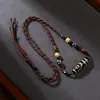 Pingente de Contas Dzi de Dois Olhos do Xizang com Cordão para Pendurar Tecido à Mão, Acessório de Fio de Contas Vintage do Xizang Estilo Étnico