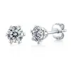 Pendientes de Plata de Ley S925 Clásicos de Seis Garras Pendientes Sencillos de Moissanita Joyería de Gama Alta de Nicho En Stock Venta al por Mayor