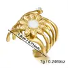 Anel de Aço Inoxidável Flor de Esmalte Vintage Usado Estampa de Leopardo Multicamadas Banda Larga Madre pérola Empilhável Aberto