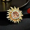 Broche de Girassol de Alto Padrão Estilo Tweed com Fecho Magnético Broche Elegante Corsage Moda Cristal Diamante Girassol Fecho Magnético