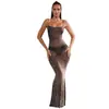 C6726 Transfronterizo Aliexpress Amazon Moda Europea y Americana Vestido Largo de Color Sólido con Malla y Correa de Pedrería para Mujer