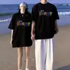 Verano [Algodón Puro Peinado] Conjuntos Únicos a Juego para Pareja Camiseta de Manga Corta Holgada Versátil para Mujer Marca de Tendencia