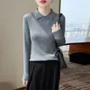 Suéter de punto de manga larga estilo minimalista francés con cuello camisero para mujer, nuevo suéter básico ajustado 2026