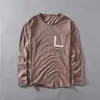 Camiseta de Manga Larga para Hombre de Otoño, Camiseta Básica Casual de Algodón Puro, Camiseta Lavada de Algodón Rústico con Cuello Redondo, Ropa para Hombre Estilo Japonés, Venta al por Mayor de una Pieza