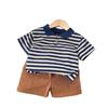 Conjunto de Verão para Bebê Menino Listrado com Botões Manga Curta Duas Peças Roupas de Verão Infantis 1-3-5 Anos Roupas Infantis
