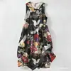 Vestido Casual de Algodão Puro com Estampa Digital Nova, Gola Redonda, Sem Mangas, Comprimento Médio, Para Mulheres, Verão na Praia