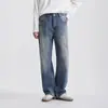 Jeans largos de algodón lavado con efecto desgastado para hombre, de otoño, corte holgado, pierna recta casual, pierna ancha