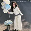 Pantalones casuales de pierna ancha estilo coreano para primavera y otoño 2026 para niños mayores, conjunto de cárdigan a cuadros de colores contrastantes para niñas retro