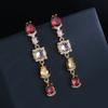 Aretes colgantes de plata 925 con aguja, en forma de gota, con incrustaciones de diamantes, color púrpura taro, elegantes aretes rojo granada de celebridad coreana de Internet, aretes adelgazantes para mujeres