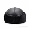 Chapéu quente de inverno masculino, boné de couro PU à prova de vento, meia-idade e idosos, forrado de lã espessa, boné de beisebol para pai, boné de proteção para orelhas grandes