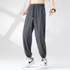 Calça Masculina de Seda Gelada Fina para Verão Tendência Casual de Perna Reta Calça de Moletom para Primavera e Outono Calça Jogger Solta Esportiva Masculina
