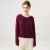 Novo suéter de cashmere 75% e seda de amoreira 25%, de malha reversível, gola redonda, cor sólida, versátil, solto e macio, para mulheres
