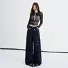 Jeans casuales de estilo americano azul marino transfronterizos con bolsillos tridimensionales para mujer, nuevo modelo de principios de otoño 2026 con diseño de múltiples tachuelas