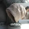 Gorro liso~Gorro tejido holgado de mezcla de lana para mujer hombre otoño invierno cálido slouchy circunferencia de cabeza grande