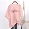 Playera Estampada con Letras para Mujer de Manga Corta 2023 Nueva Moda de Verano Algodón de Fresa Largo Medio Estilo Coreano Talla Grande Top