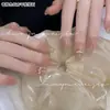 Joyas para Uñas Rectangulares Biseladas de Fondo Plano con Circonita Super Brillantes Francesas Mini Tira Larga Color Champaña Diamante Blanco para Uñas