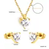 Conjunto de Joyería de Zirconia con Forma de Corazón para Comercio Exterior Europeo y Americano, Estilo Lujo Ligero, Cadena para Clavícula y Pendientes con Forma de Corazón, Conjunto de Dos Piezas para Mujer