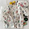 Sudeste Asiático 2025 Novo Estilo Pijamas Femininos Verão Tecido Bolha Franzido Manga Curta Estilo Japonês Desenho Animado Roupas de Casa de Verão conjunto