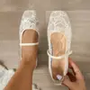 Artículos populares de talla grande~Zapatos planos Mary Jane de malla con punta cuadrada simples para mujer, sin cordones de corte bajo para ir al trabajo