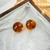 Pendientes Aguja de Plata Retro Estilo Hong Kong Marrón Maillard Lujo Ligero Sensación de Alta Gama Ámbar Geométricos Redondos Resina