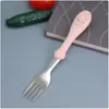 Garfo Colher Urso Estampado Desenho Animado Talheres para Alimentação de Bebê Garfo Colher de Aço Inoxidável Colher Portátil para Treinamento de Alimentação