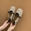 Sapatos Quentinhos Peludos para Roupas de Exterior Femininas 2025 Novos Outono e Inverno Boca Rasa Salto Baixo Sapatos Gorro com Uma Tira